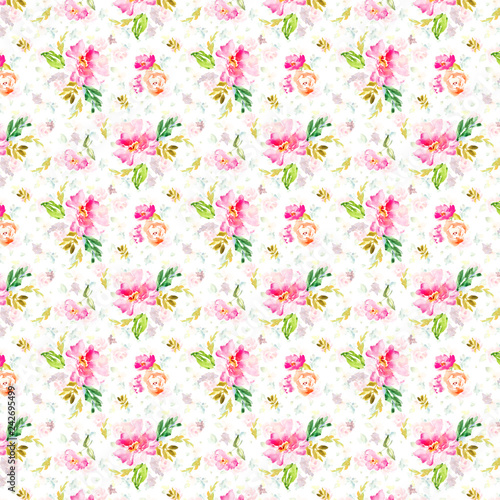 Seamless, Repeating Watercolor Flower Pattern Background