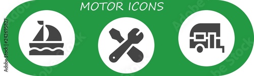 Vector icons pack of 3 filled motor icons
