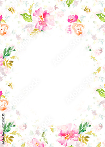 Blank Watercolor Flower Frame Background. Floral Frame Background with Watercolor Flower Border