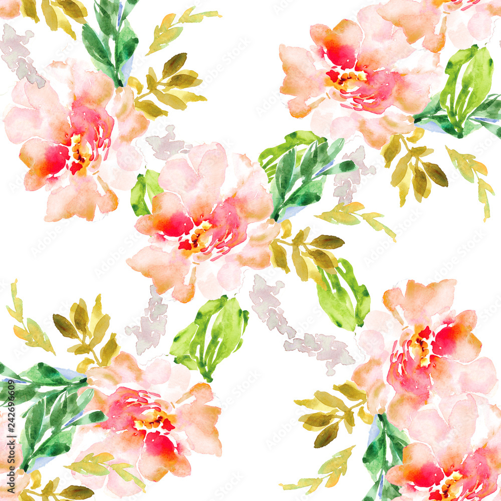 Modern, Seamless Watercolor Floral Pattern Wallpaper, Seamless Flower  Background Stock Illustration | Adobe Stock