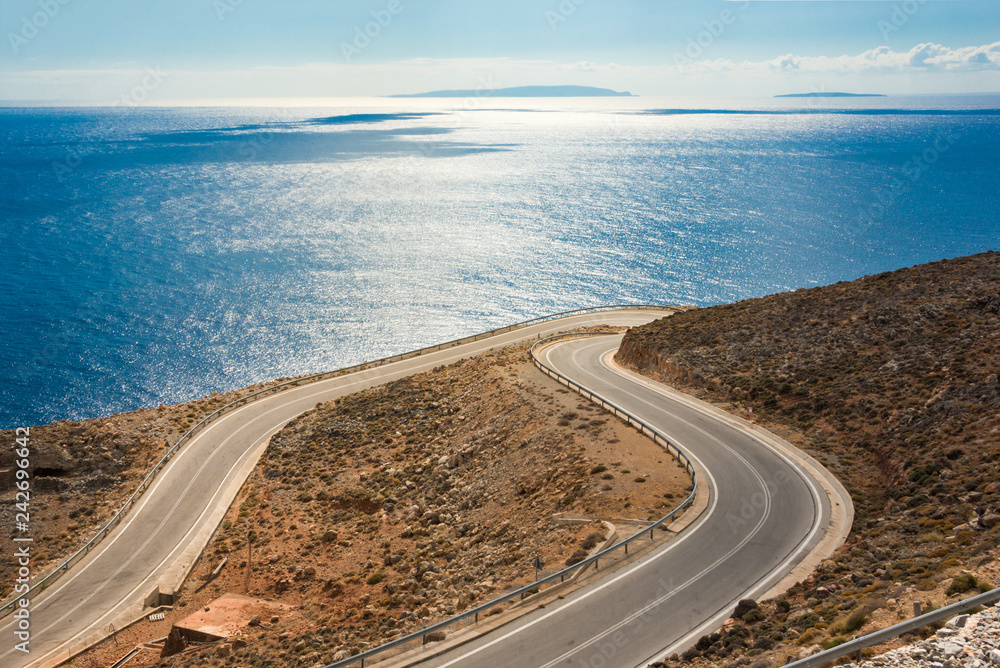 Scenic coastal road on Crete island in Greece