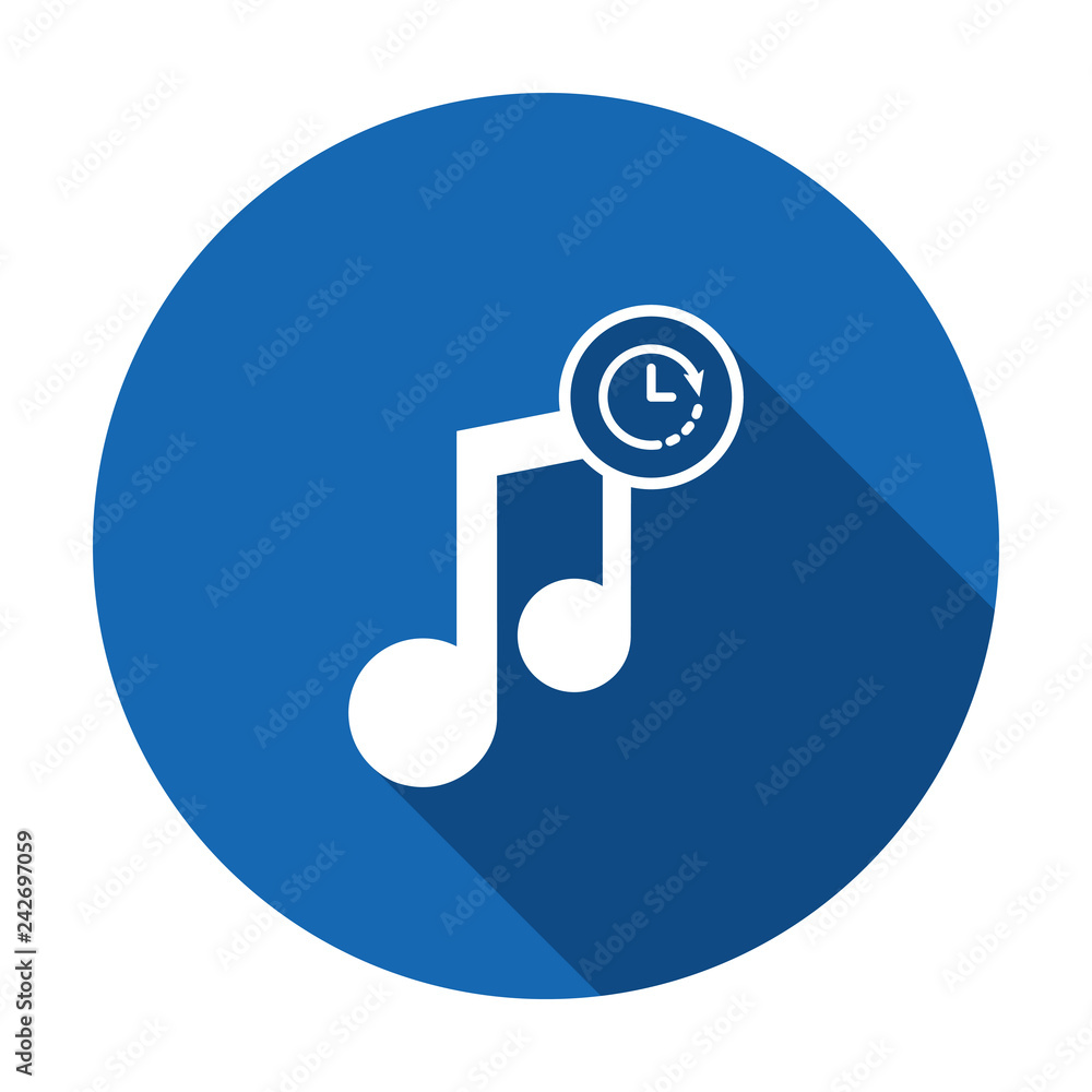 Music icon with clock sign. Music icon and countdown, deadline, schedule, planning concept. Vector icon Music icon with clock sign. Music icon and countdown, deadline, schedule, planning concept. Vector icon