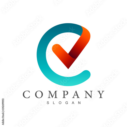 CV logo, letter c and letter v logo design, letter c with checklist symbol