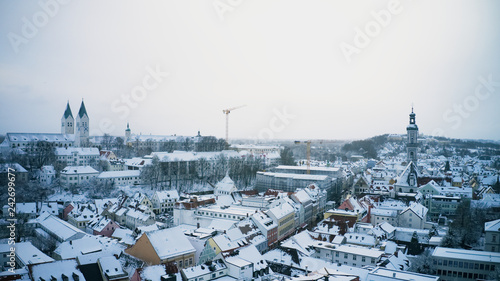 Aerial view of the Bavarian city Freising in winter