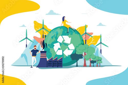 Environment vector illustration. Renewable nature resources collection for earth sustainability. People effect climate photo