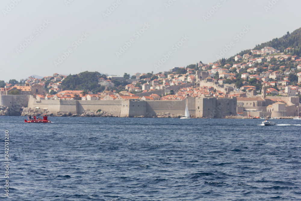 DUBROVNIK, CROATA - AUGUST 22 2017: view from lokrum island of Dubrovnik ancient walls