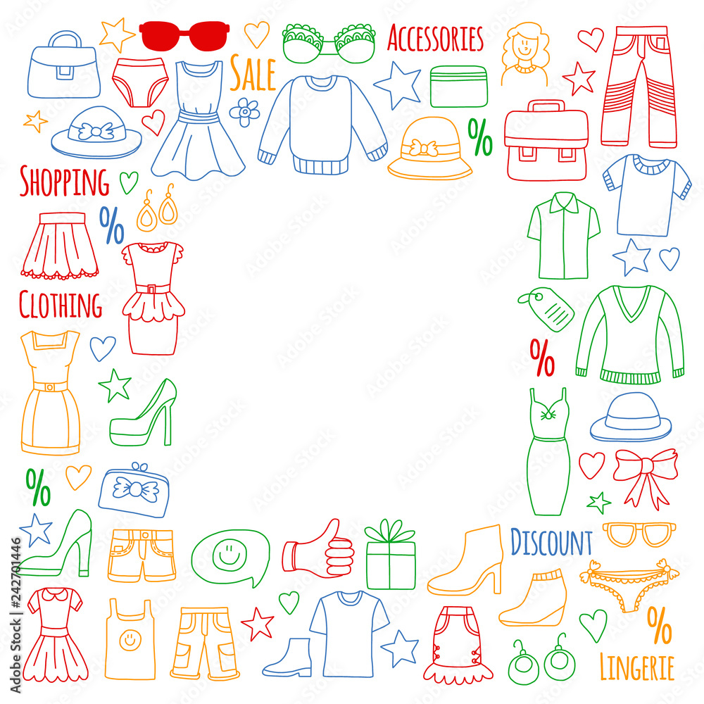 Shopping, market, store. Clothes and fashion icons Shopping, market, store. Clothes and fashion icons