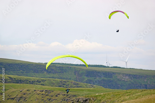 Paragliders in the Welsh Valleys
