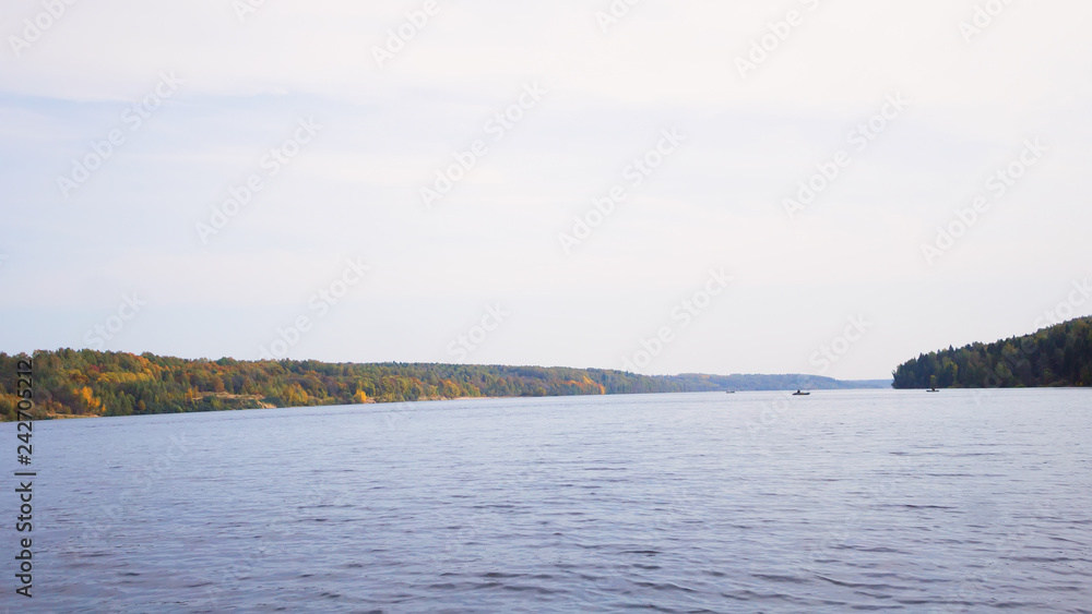 The Volga River is wide, view from a moving boat, Plyos, Ivanovo Region