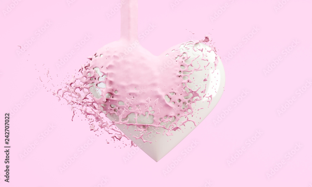 paint-spilled heart in pink pastel colors. Valentine's day concept.
