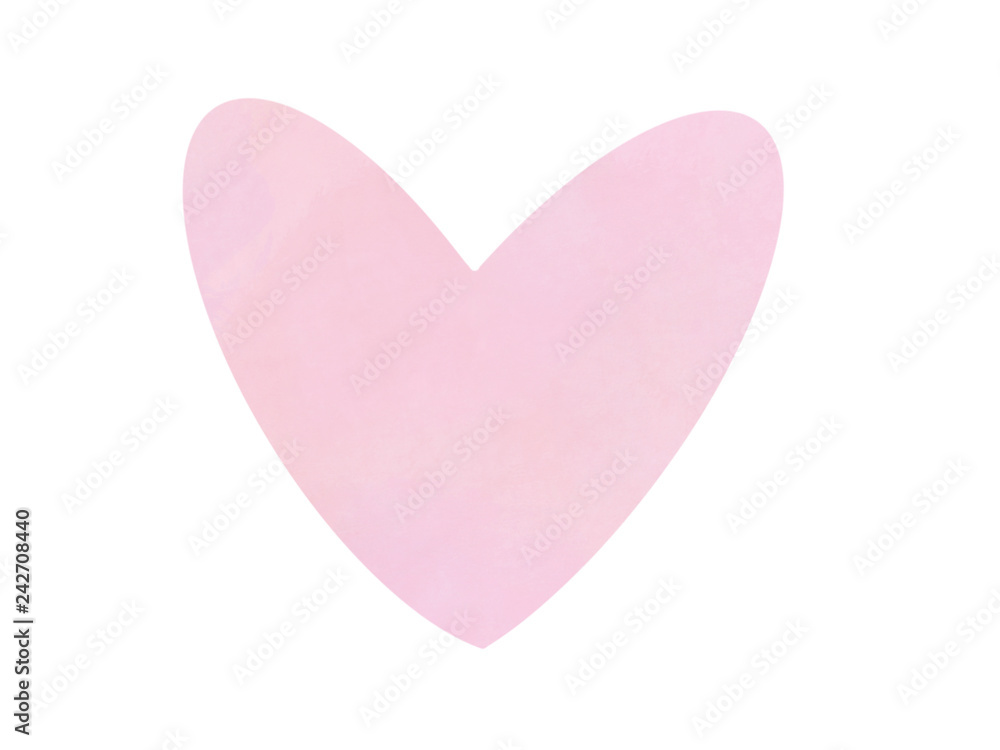 Pink valentine heart on white background, isolated. Happy Valentine's Day greeting card illustration. Hand drawn heart. Valentines day  pattern