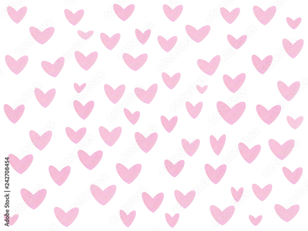 Pink valentine hearts pattern on white background, isolated. Happy Valentine's Day greeting card illustration. Hand drawn hearts. Valentines day  pattern