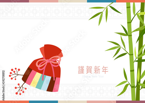 Korean traditional lucky bag with bamboo background