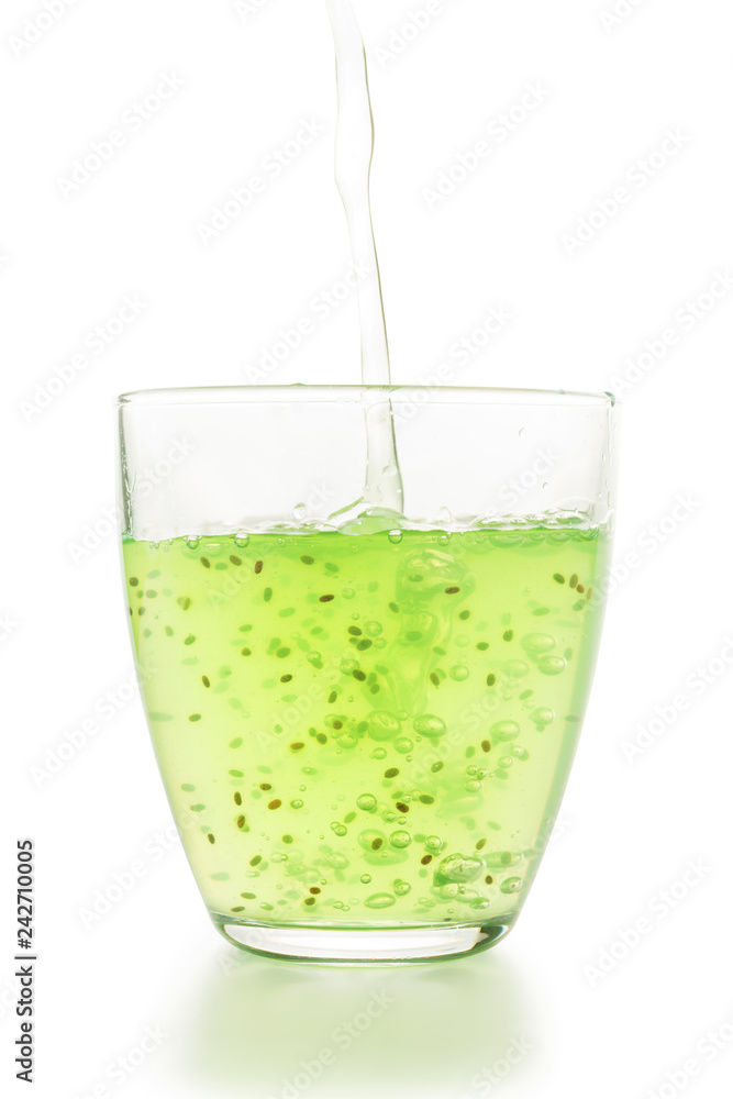 Green jelly with chia seeds isolated with clipping path Green jelly with chia seeds isolated with clipping path