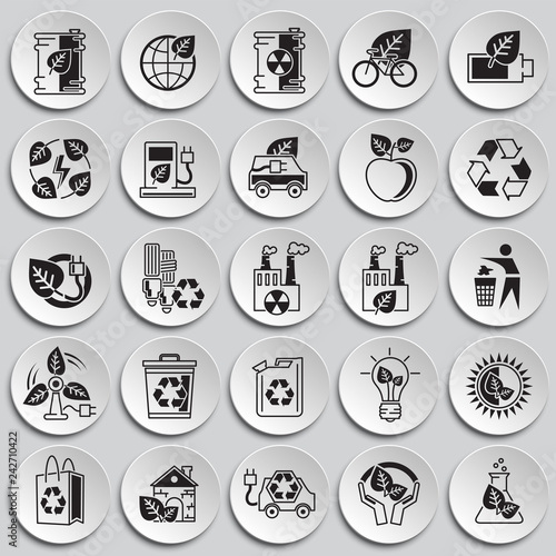 Ecology icons set on plates background for graphic and web design, Modern simple vector sign. Internet concept. Trendy symbol for website design web button or mobile app