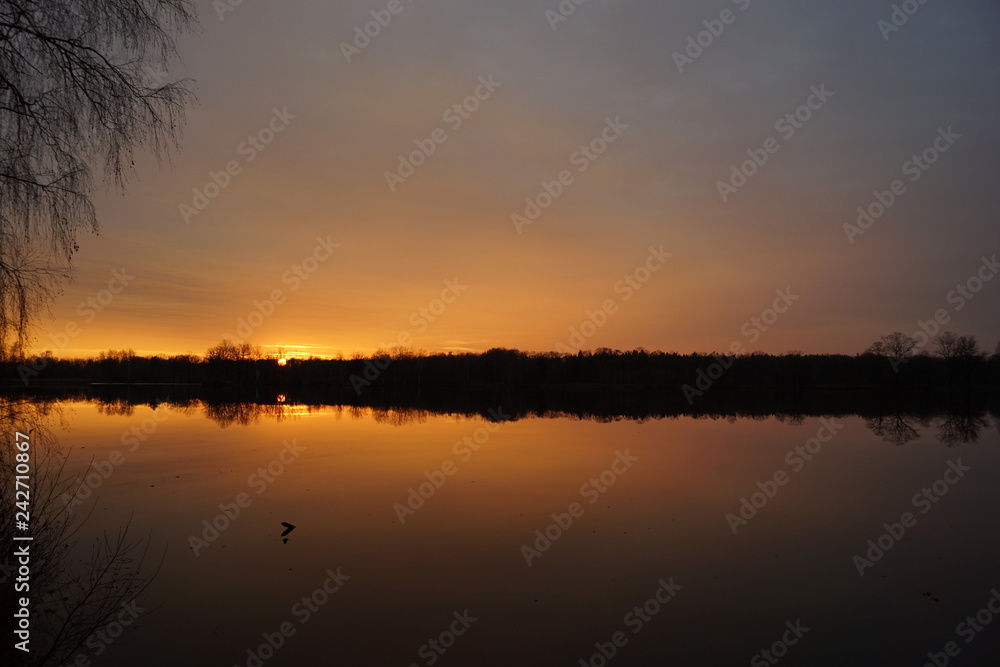 Sunset and pond (Třeboňsko, South Bohemia)