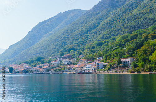 Fototapeta Naklejka Na Ścianę i Meble -  Beautiful view of the shores of Kotor Bay in Montenegro. September 22, 2018