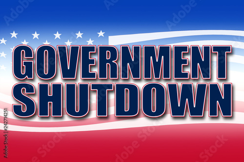 Government Shutdown banner in red, white, and blue with stars and stripes