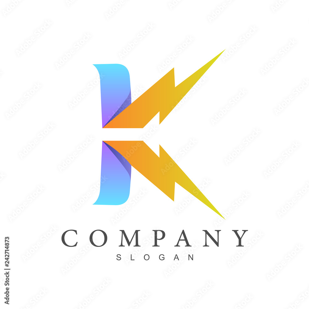 thunder letter K logo design thunder letter K logo design