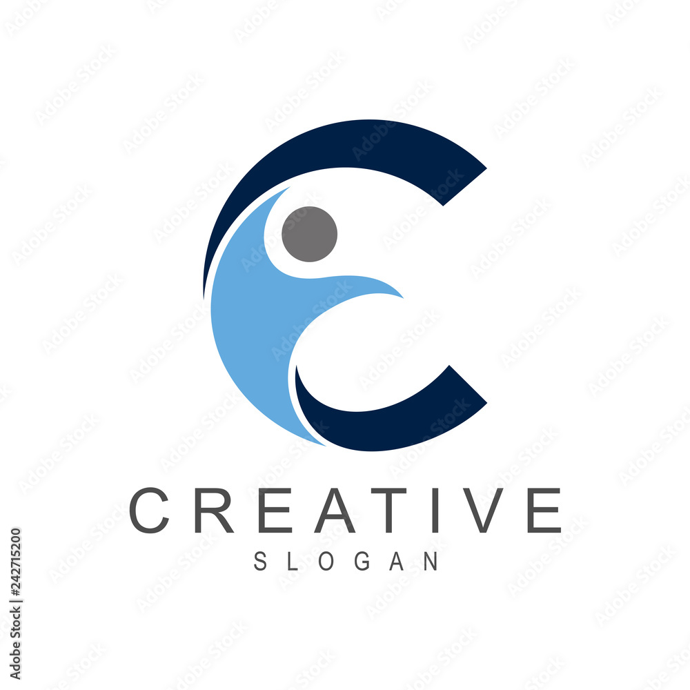 People and Letter C Health And Wellness Logo, Creative People Icon