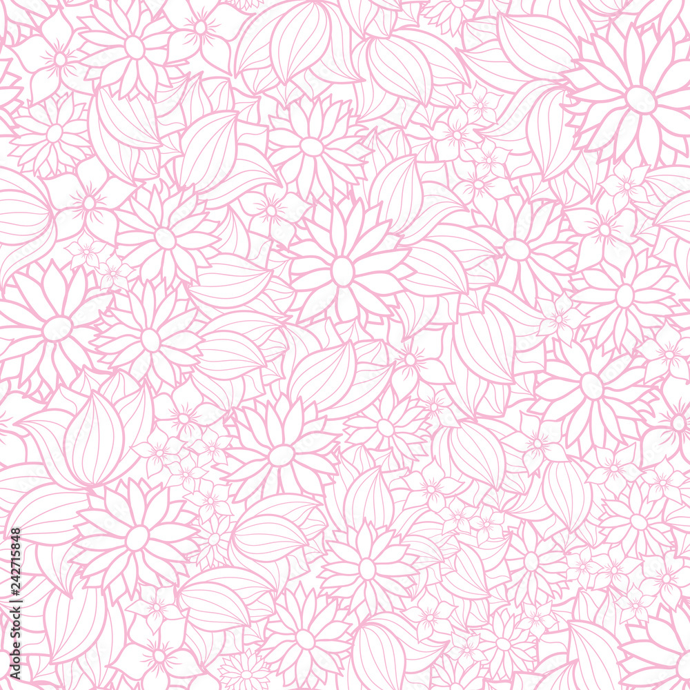 Vector pink and white floral seamless pattern background. This