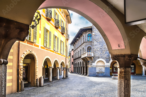 Interior courtyard of the Neo-Romanesque Palazzo Civico, the town hall of the city of Bellinzona, Ticino, Switzerland photo