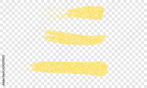 Golden hand drawn brush strokes. Gold yellow paint textured abstract brushes.