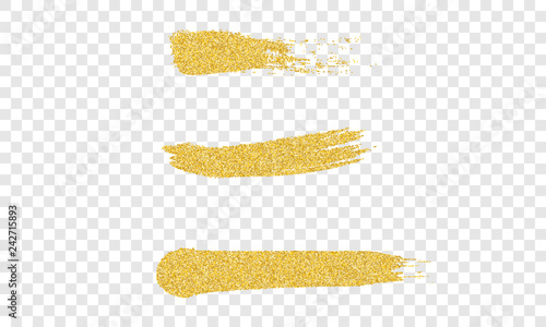 Golden hand drawn brush strokes. Gold yellow paint textured abstract brushes.