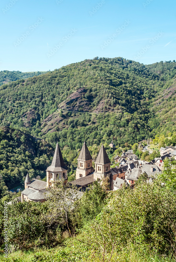 Streets of Conques in the mountains of southern France on a sunny day Streets of Conques in the mountains of southern France on a sunny day