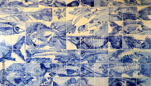 Traditional Portuguese ceramic tiles, called Azulejos