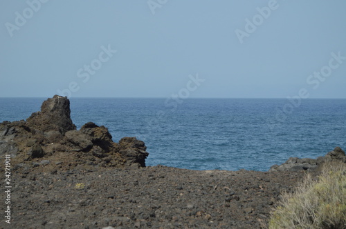 Volcanic Rocks On The Reefs Of Puerto Naos In The City Of Los Llanos. Travel, Nature, Landscapes.11 July 2015. Los LLanos Isla De La Palma Canary Islands Spain.