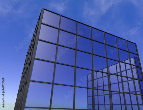 window view office building blue glass skyscraper 3D illustration