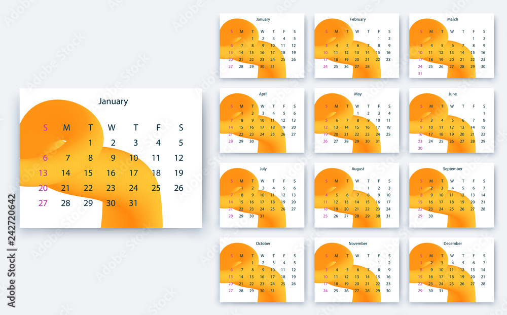 Fototapeta premium simple calendar 2019 yesr, Stock vector design eps10.