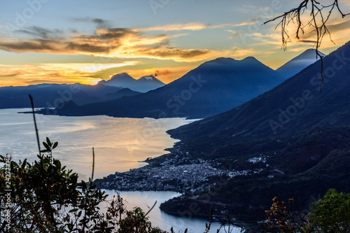 Sunrise over Lake Atitlan & 5 volcanoes, Guatemala photo