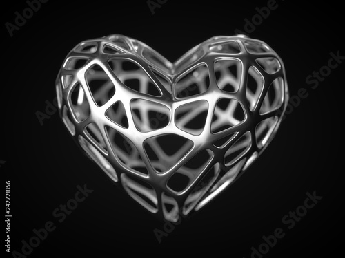 silver frame heart for valentine's day. 3d illustration