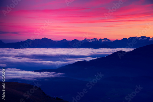 Scenic surroundings of the national park Gardena. Location place Seceda peak, Dolomites. Tyrol, Italy.