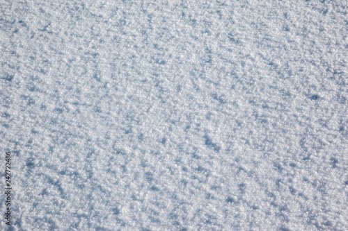 View of snow texture, abstract natural background with copy space.