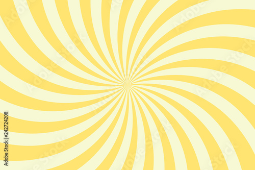 Simple yellow background. Spiral stripes in retro pop art style