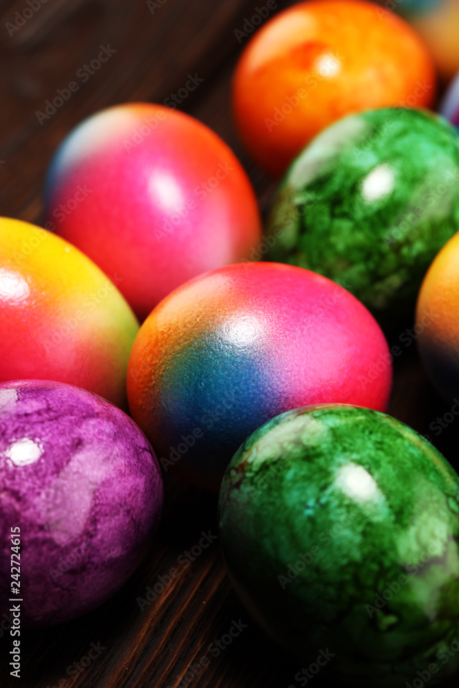 Row of Easter eggs on table. easter decoration Row of Easter eggs on table. easter decoration