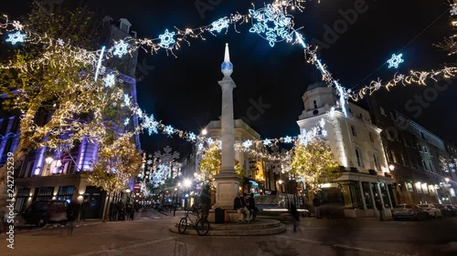 Time lapse view of Christmas lights and decorations in the Seven Dials in Covent Garden, London