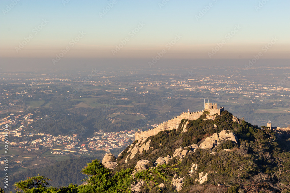 Paranomic view of the Castle of the Moors, Sintra, Lisbon, Portugal