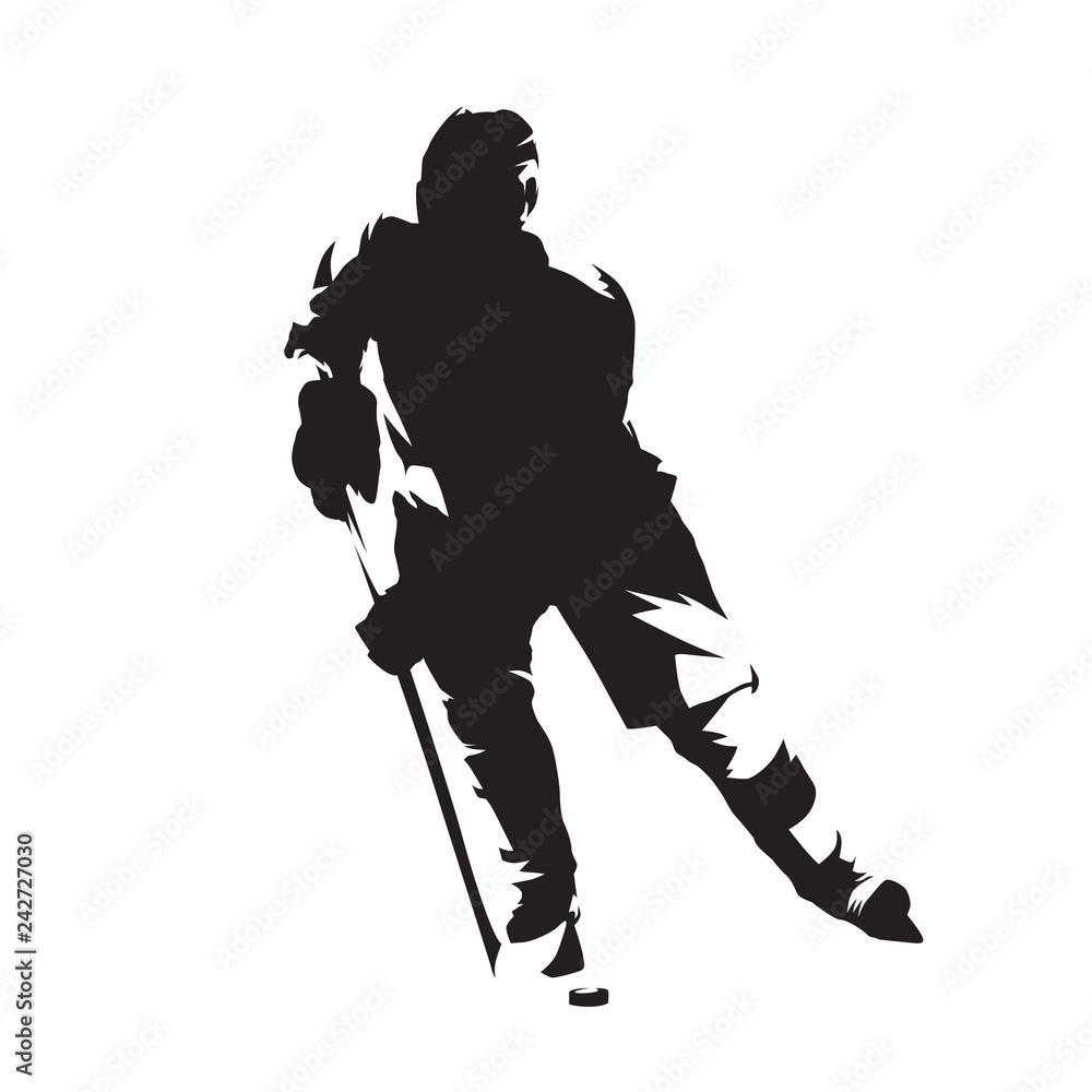 Fototapeta premium Hockey player, isolated vector silhouette, front view. Ice hockey