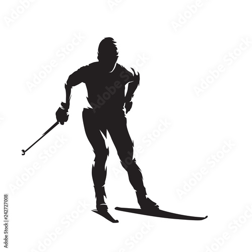 Cross country skiew, nordic skiing, isolated vector silhouette. Winter sport