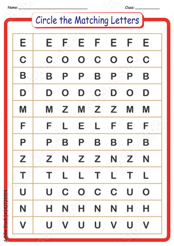 worksheet for kids, circle the letters that match the first letter in each row, educational activities