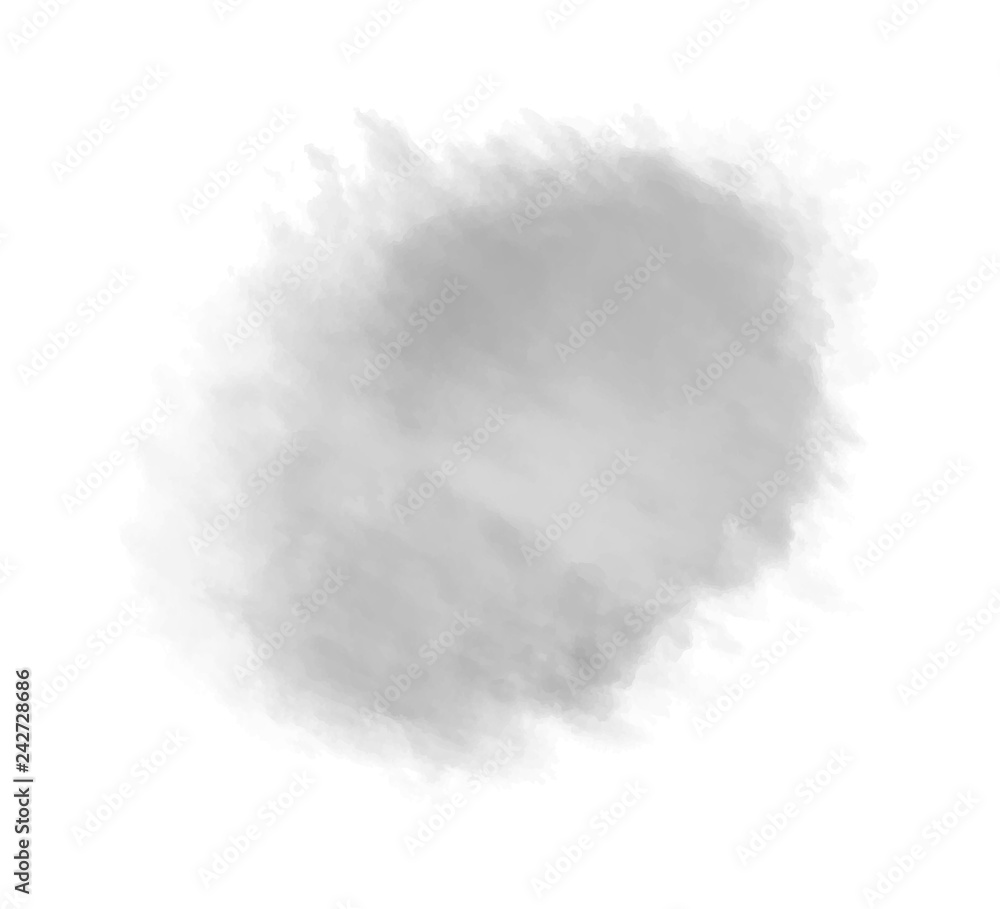 Watercolor spot on white. Digital aquarelle blotch on isolated background. Light blur stain. Hand drawn backdrop for design and work. Black and white illustration