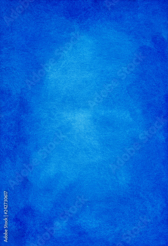 Sky blue deep background. Watercolor abstract bright blue overlay. Aquarelle vintage wallpaper. Texture. Modern art. Watercolour deep sky blue trendy backdrop for cards, invitations. Stains on paper.