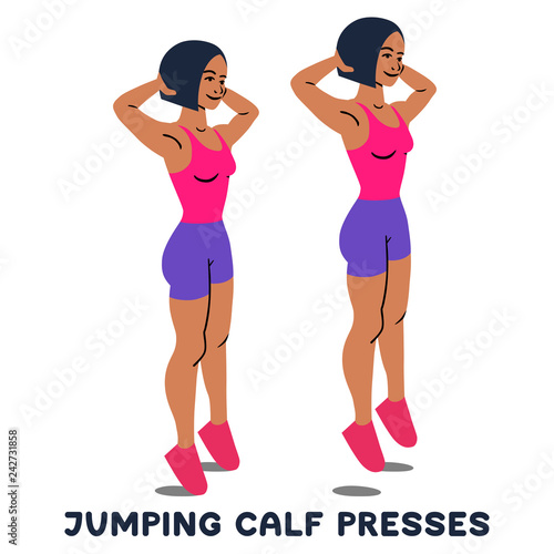 Juping calf press. Sport exersice. Silhouettes of woman doing exercise. Workout, training.