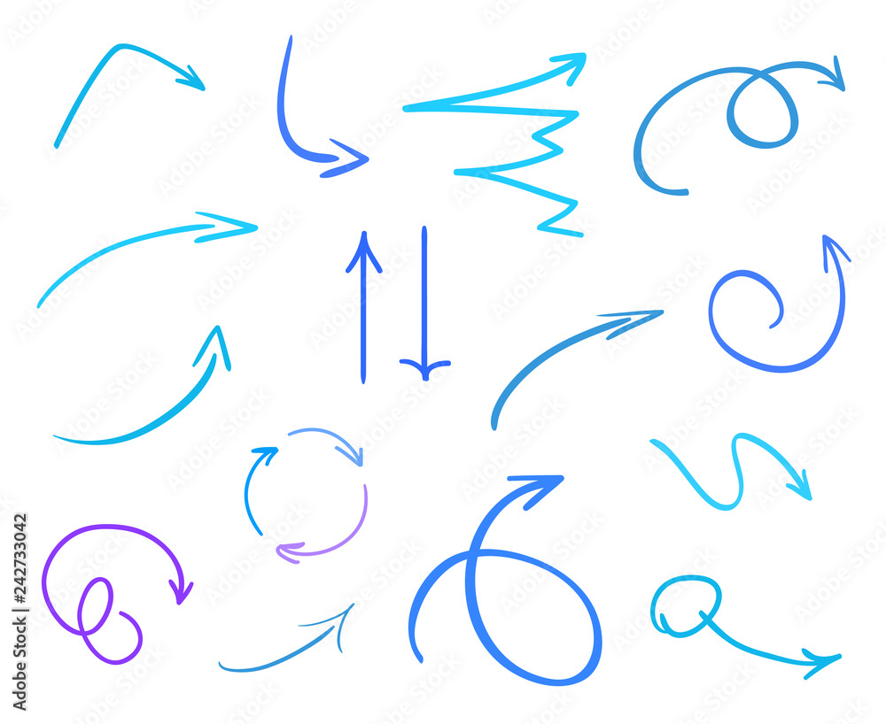 Colored infographic elements on isolated white background. Hand drawn simple arrows. Line art. Set of different pointers. Abstract indicators Colored infographic elements on isolated white background. Hand drawn simple arrows. Line art. Set of different pointers. Abstract indicators