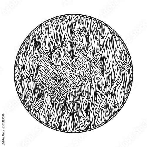 Circle background. Hand drawn waves. Stripe abstract texture with many lines. Waved pattern. Black and white illustration for banners, flyers or posters