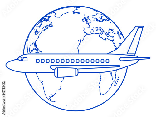 Aeroplane and globe contour illustration